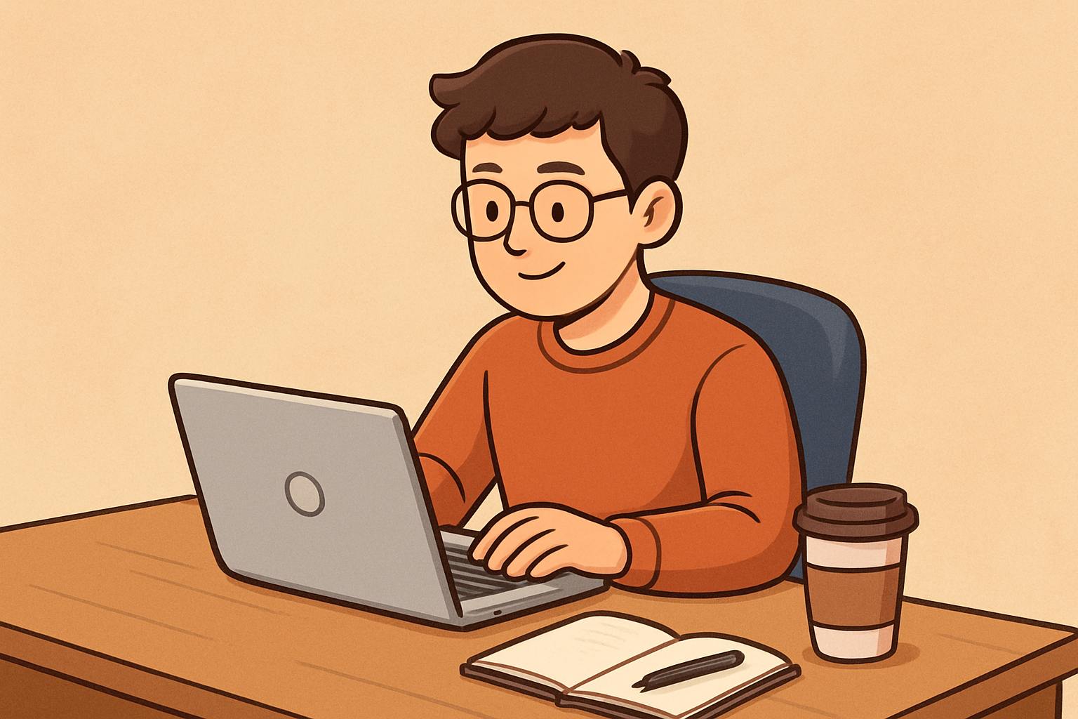 Cartoon of Muhammad Ayan writing on laptop